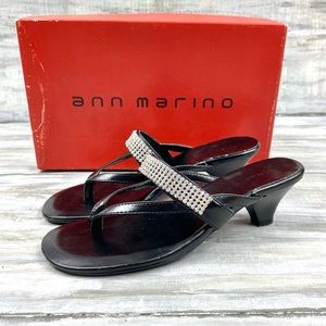 Ann Marino Black Imani Rhinestone Strappy Thong Sandal Kitten Heel Pumps W/Box 6